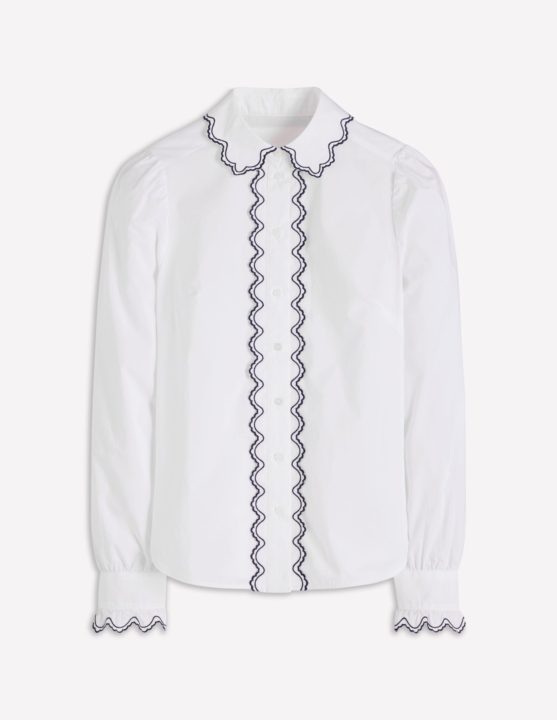 Embroidered Cotton Shirt-White, Navy Embroidery-6