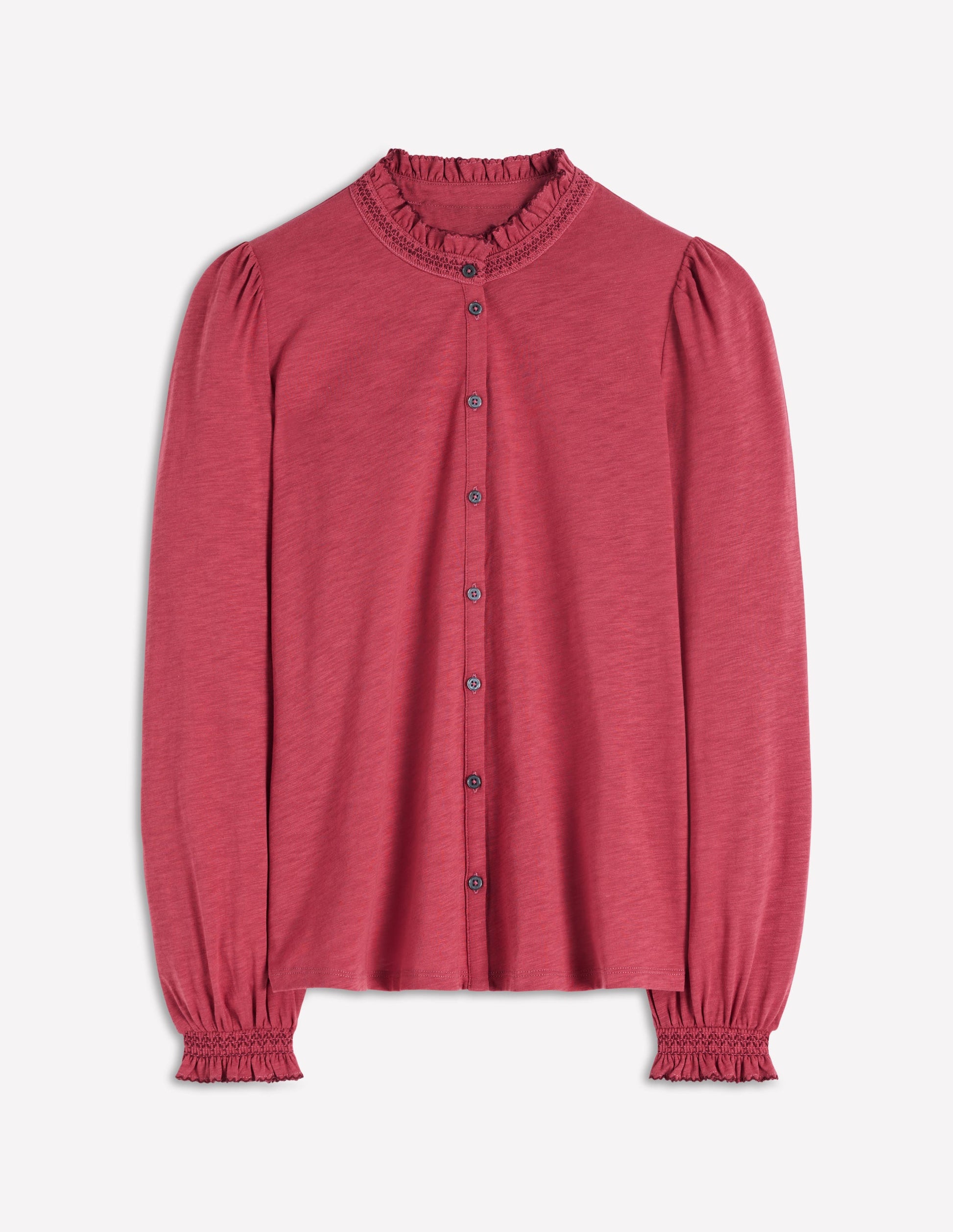 Effie Smocked Detail Shirt-Earth Red-5