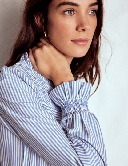 Smocked Yoke Jersey Shirt-Forever Blue and Ivory Stripe-2