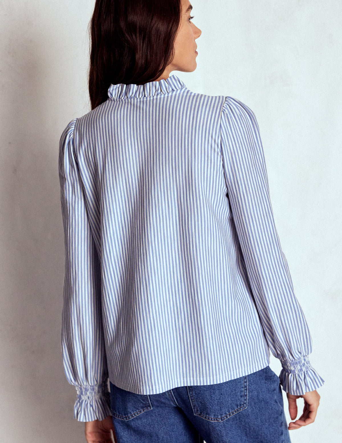 Smocked Yoke Jersey Shirt - Forever Blue and Ivory Stripe