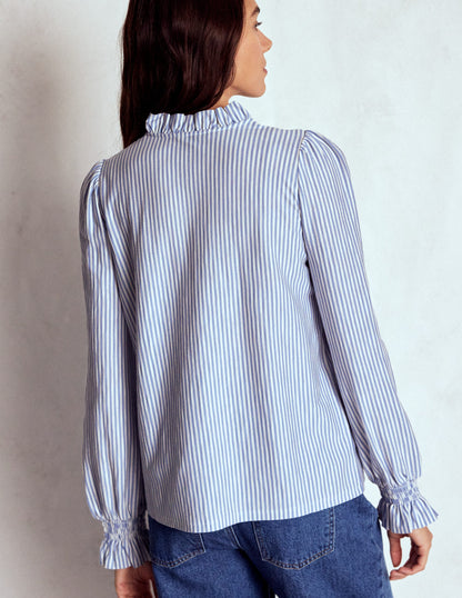 Smocked Yoke Jersey Shirt-Forever Blue and Ivory Stripe-3