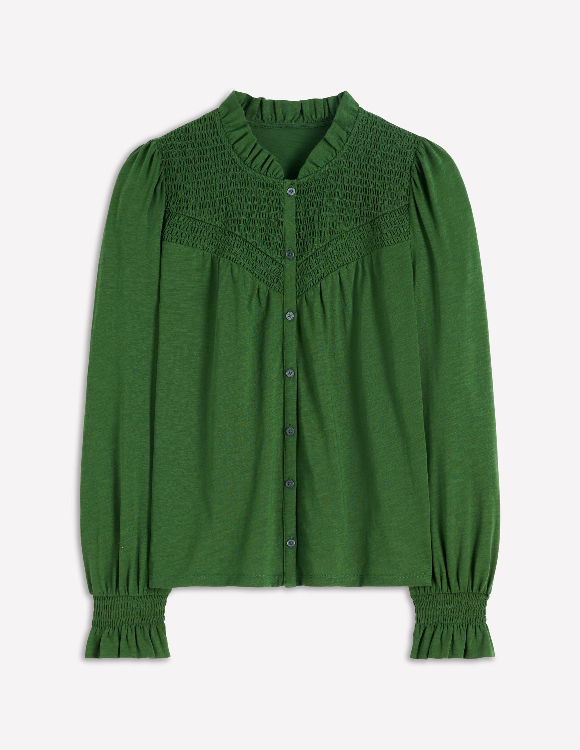 Smocked Yoke Jersey Shirt-Woodland Green-5