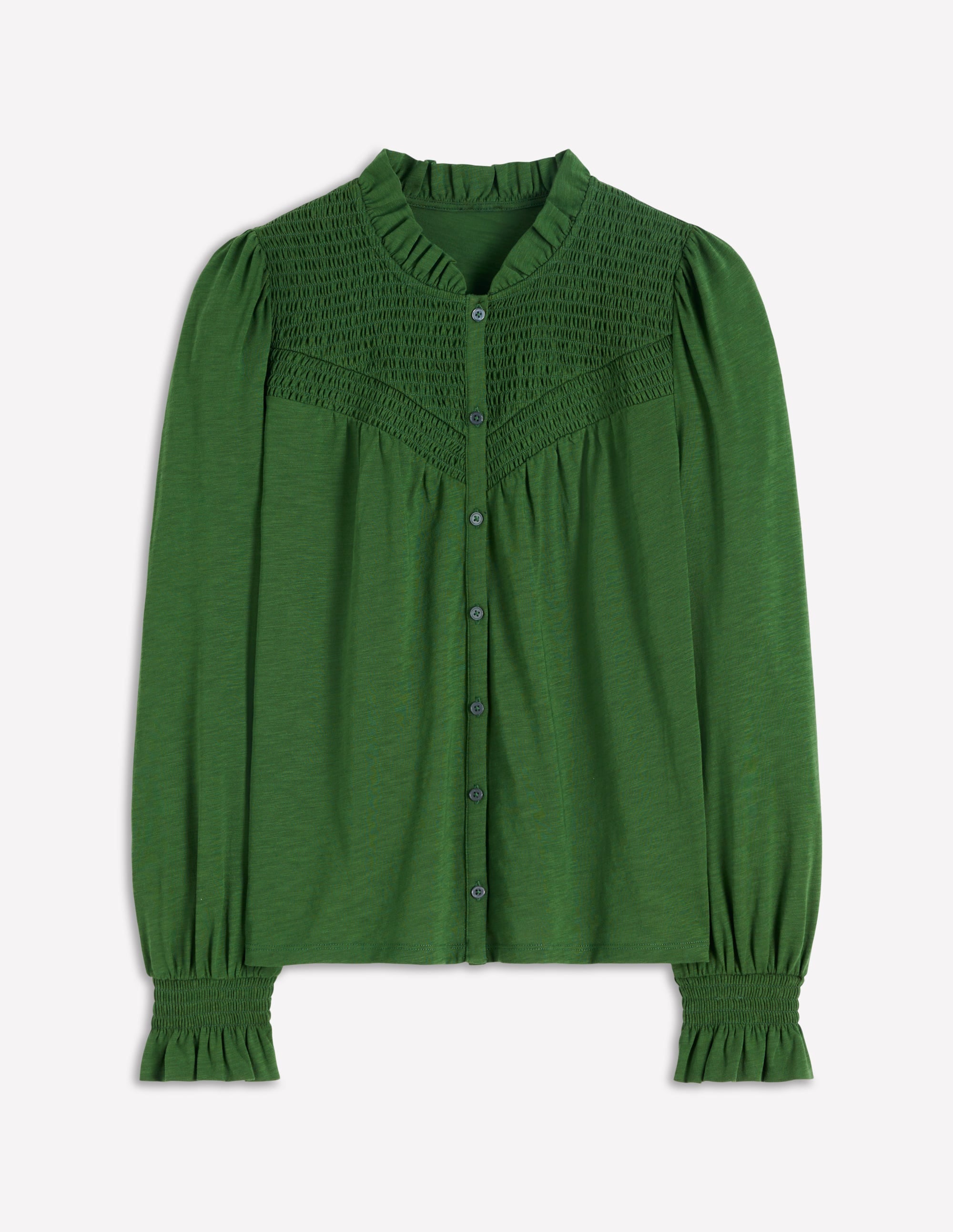 Smocked Yoke Jersey Shirt-Woodland Green - Image 5