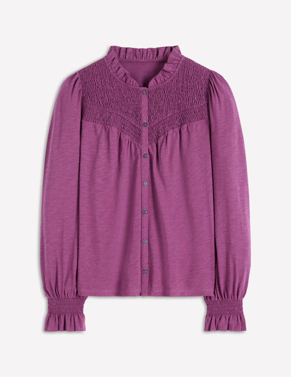 Smocked Yoke Jersey Shirt-Amethyst-6