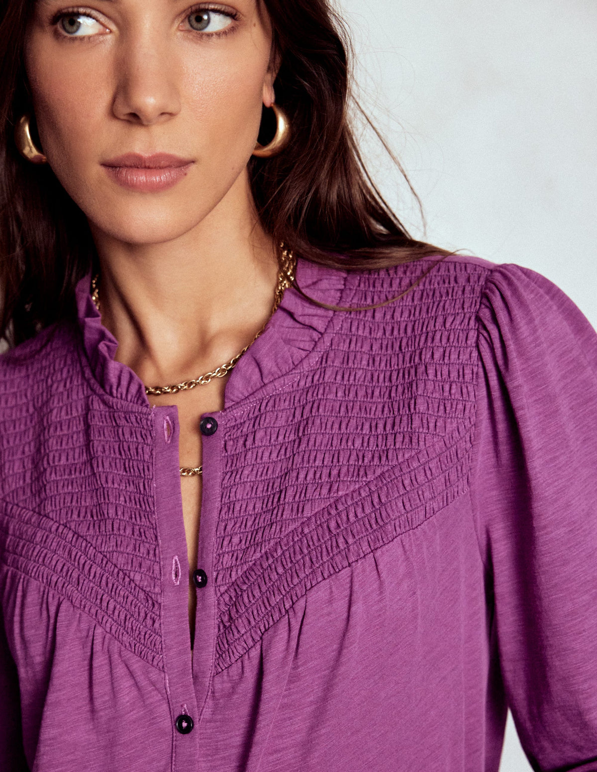 Smocked Yoke Jersey Shirt-Damson - Image 2