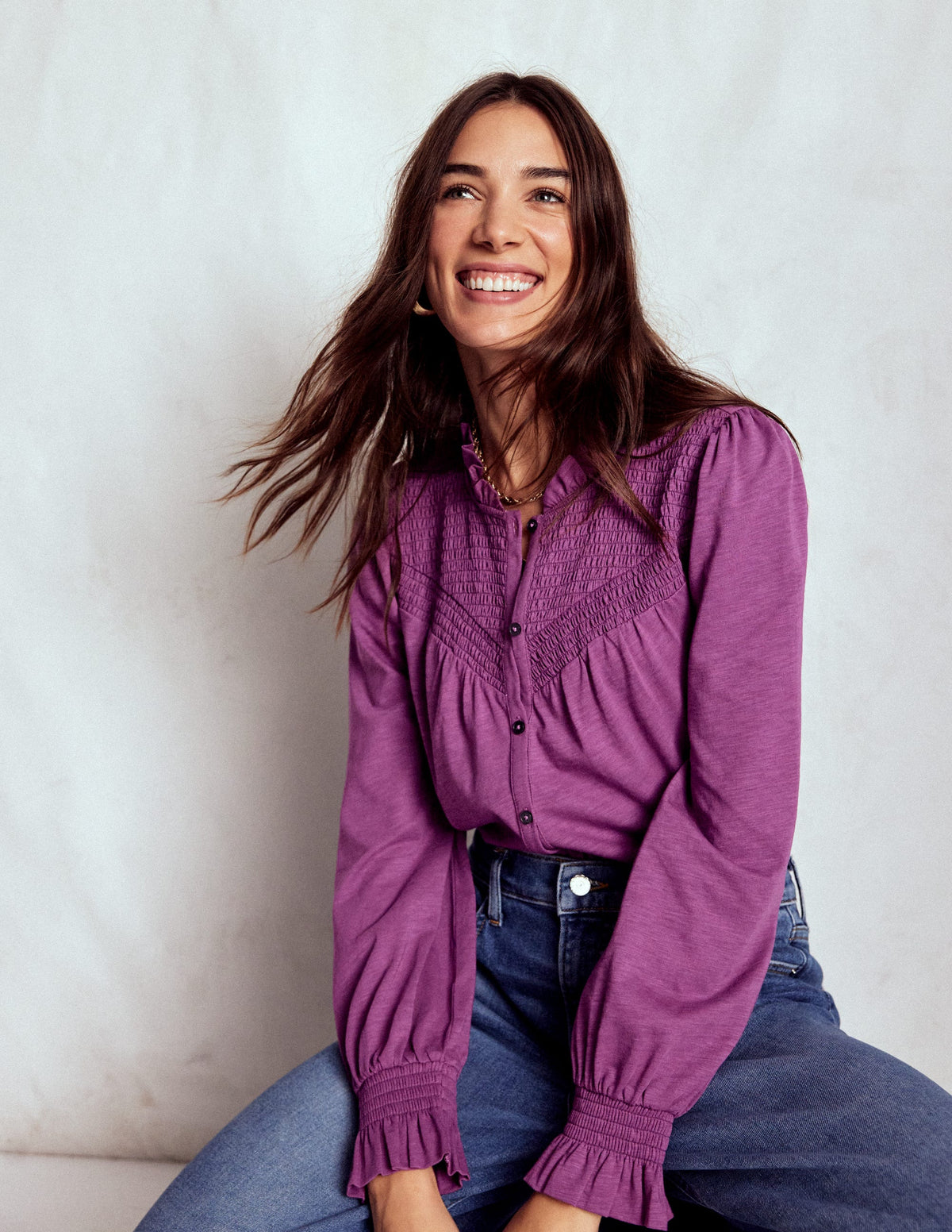 Smocked Yoke Jersey Shirt-Damson-5