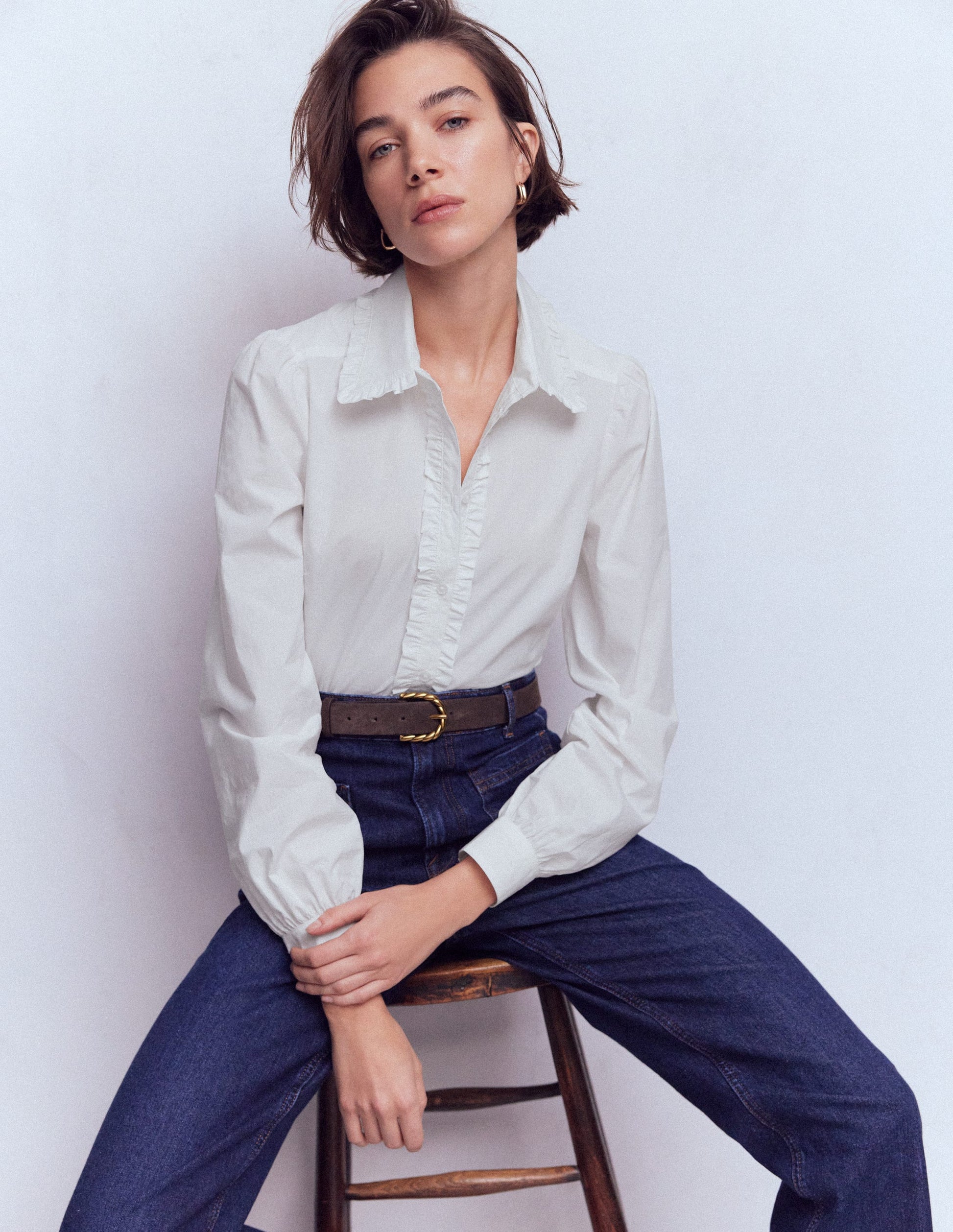 Cara Cotton Shirt - White Ruffle