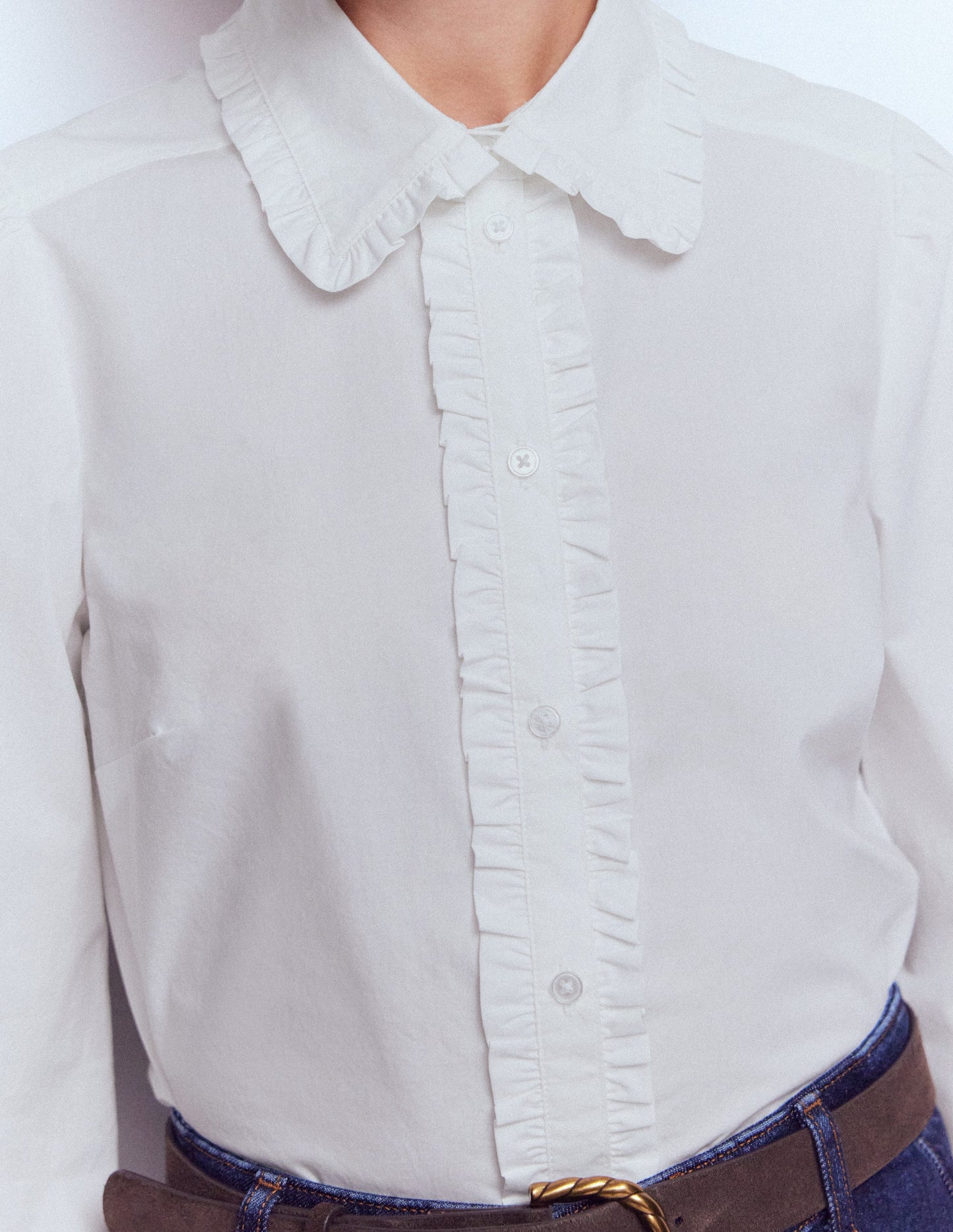 Cara Cotton Shirt-White Ruffle