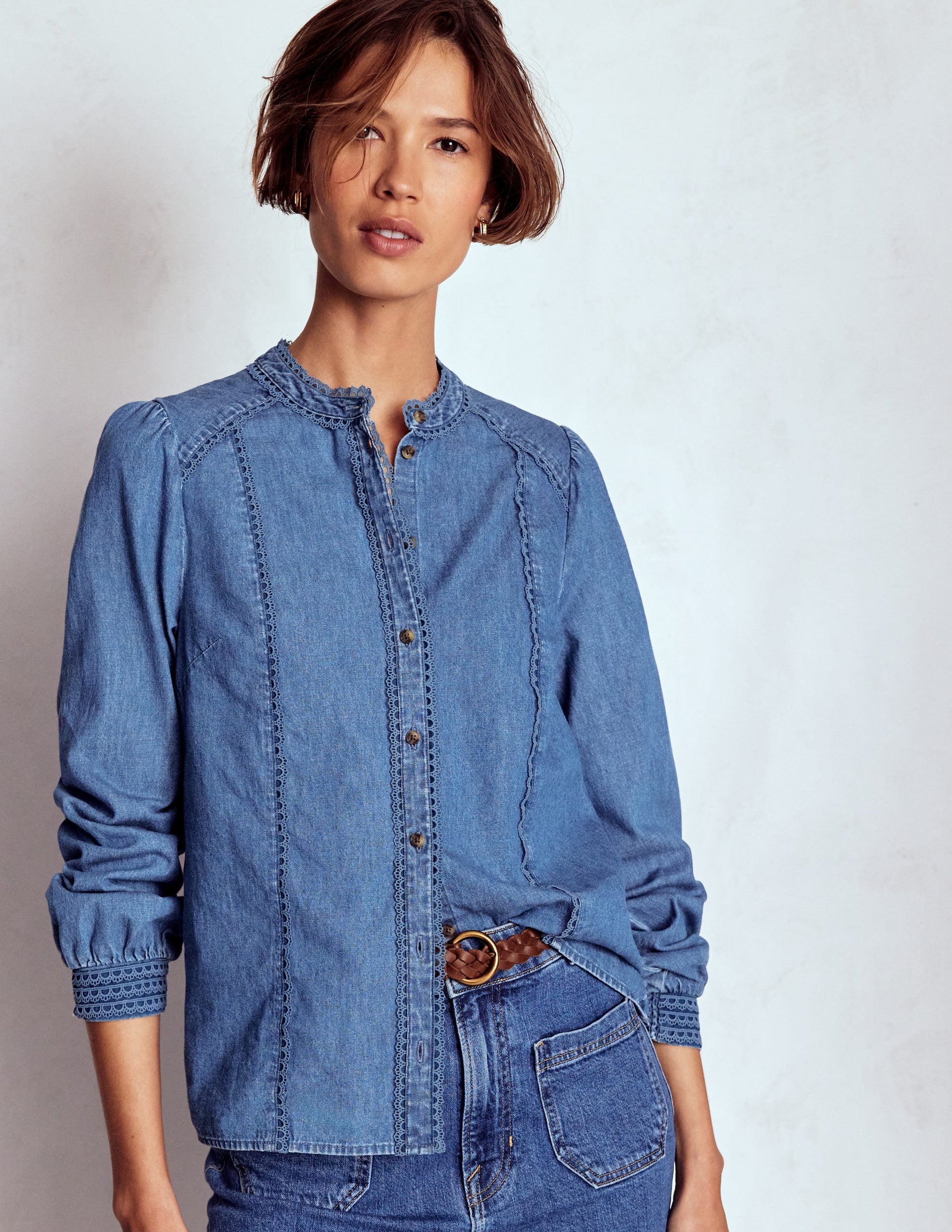 Boden Women's Rhea Trim Insert Denim Top in Blue