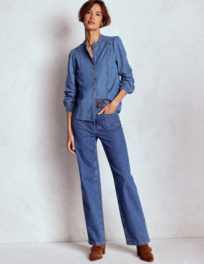 Rhea Trim Insert Denim Top-Light Vintage-5