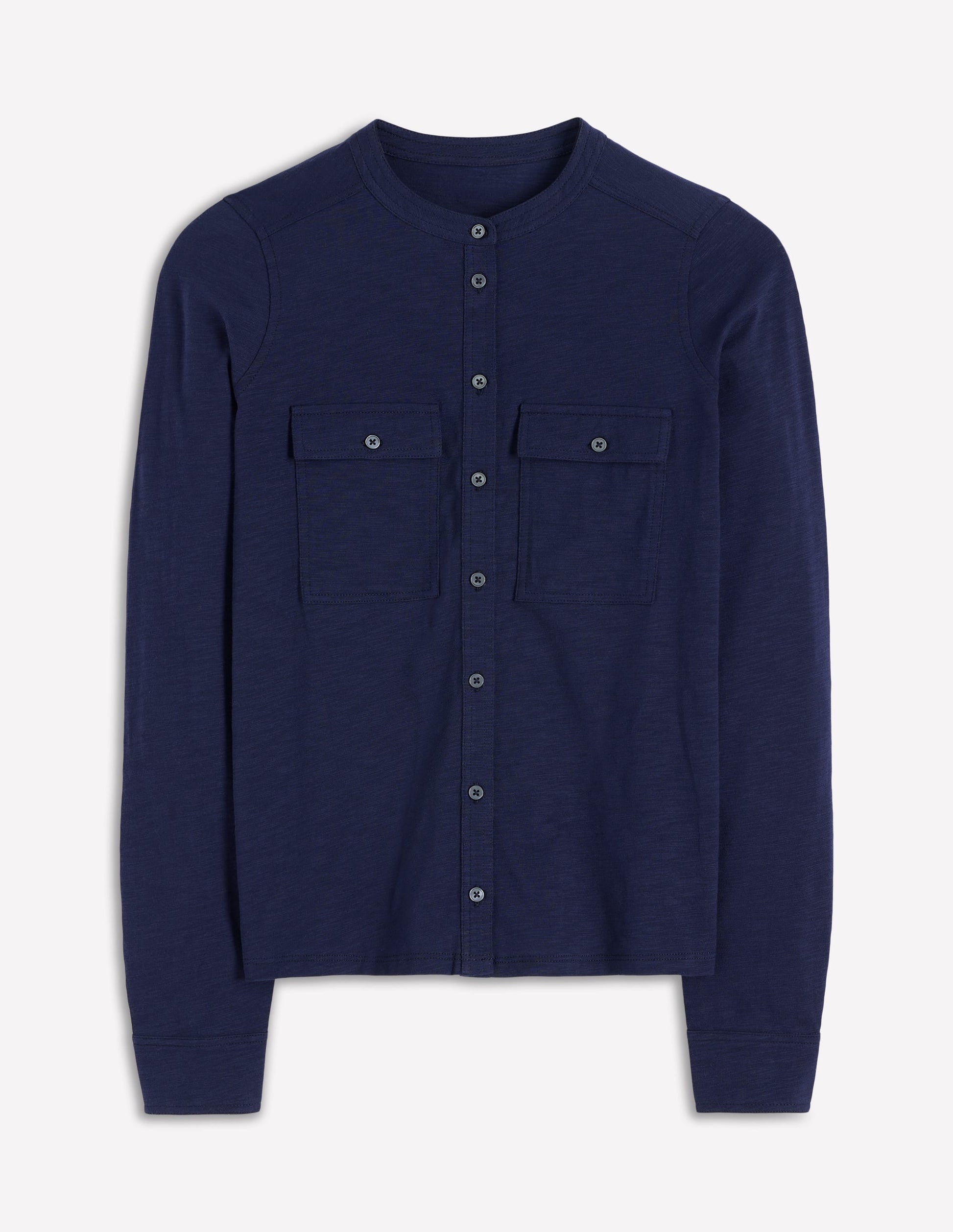 Topstitched Pocket Shirt-Navy-5