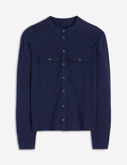 Topstitched Pocket Shirt-Navy-5