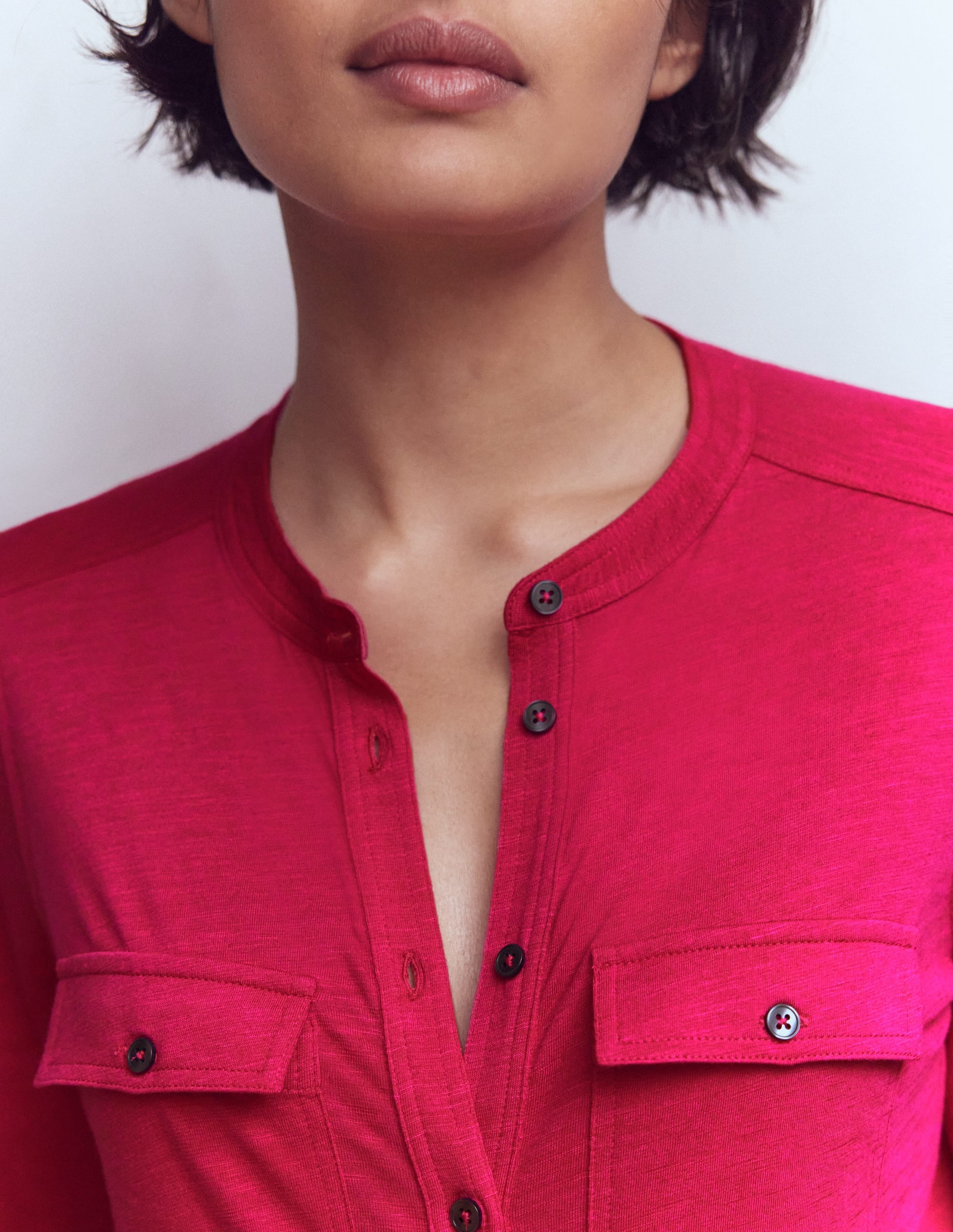 Topstitched Pocket Shirt-Pomegranate - Image 2