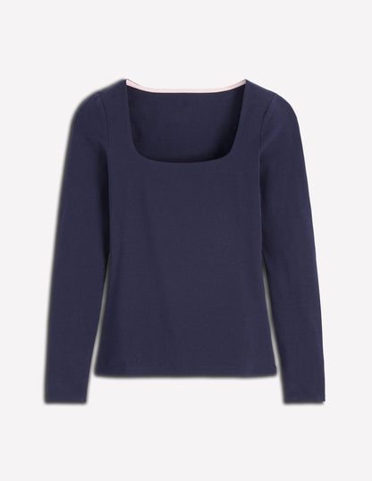 Double Layer Square Neck Top-Navy-5