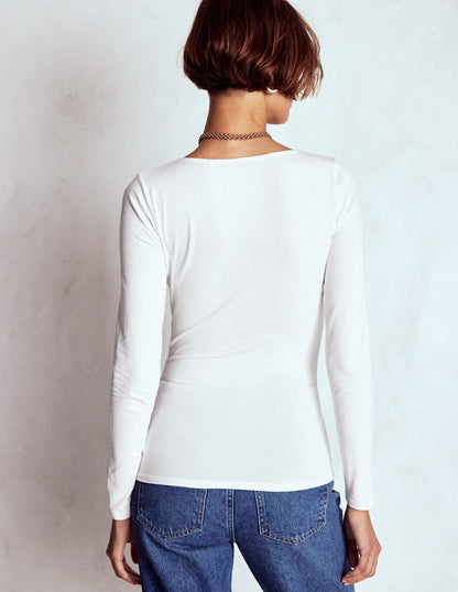 Double Layer Square Neck Top-White-3
