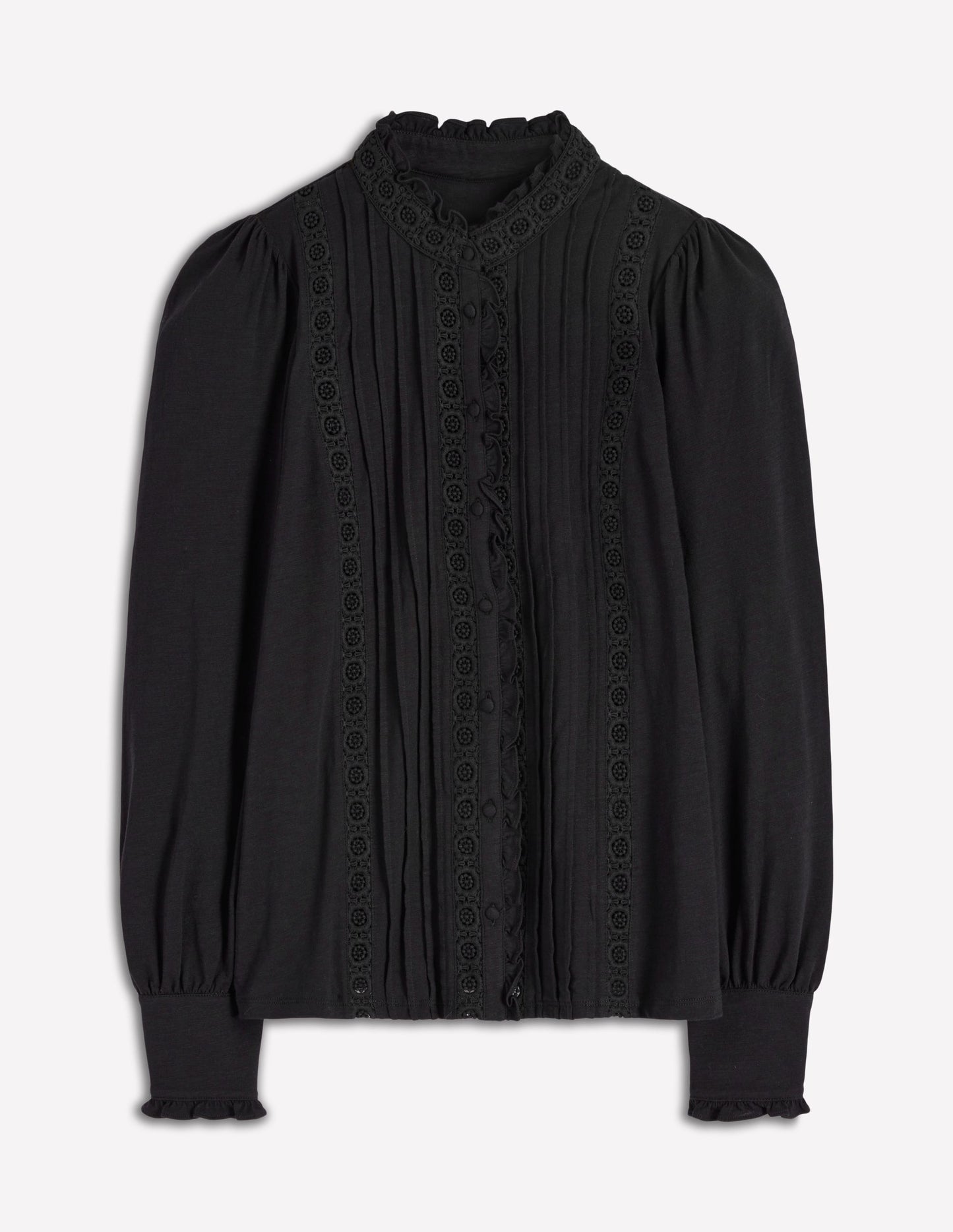 Lace Detail Jersey Shirt-Black