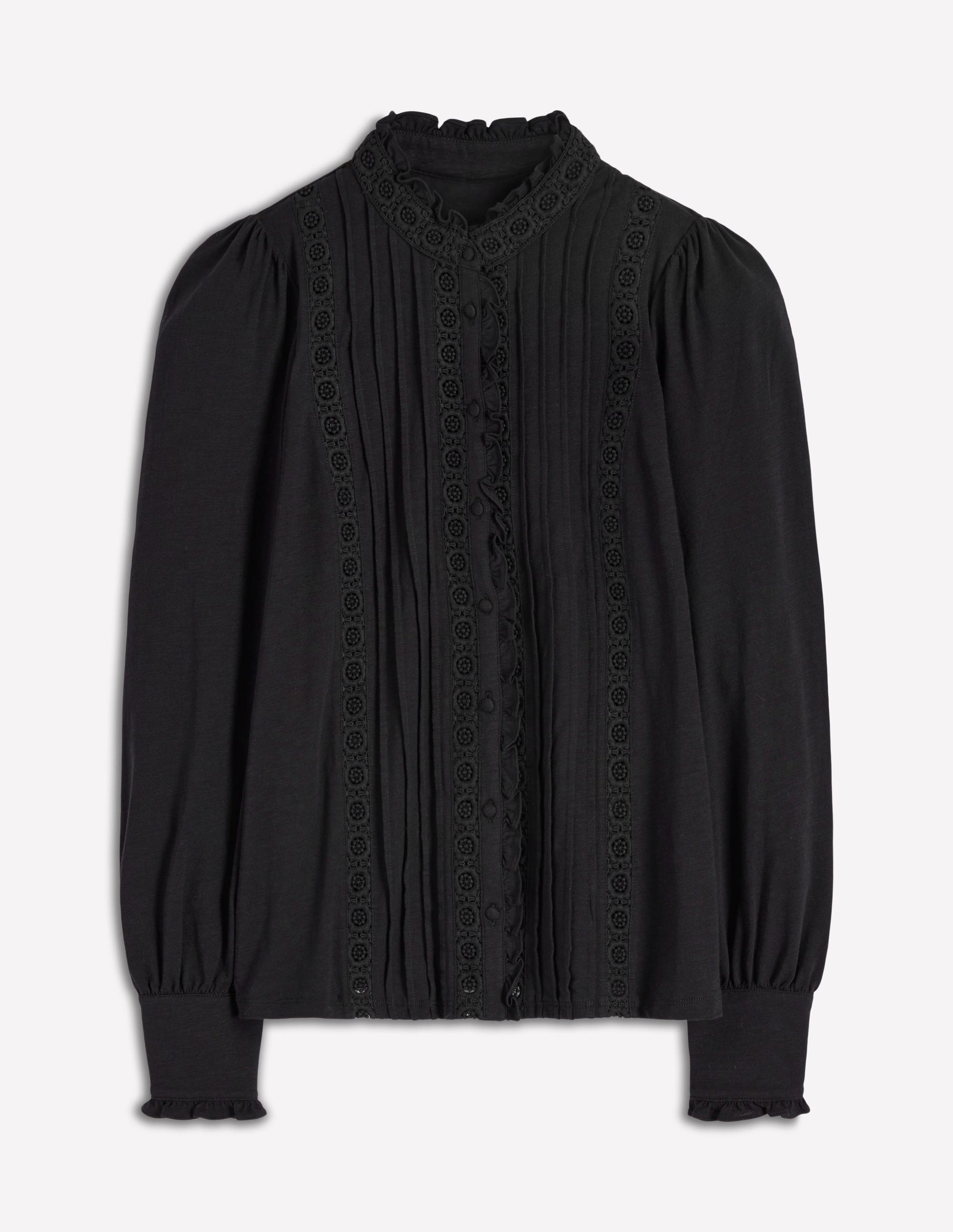 Lace Detail Jersey Shirt-Black-2