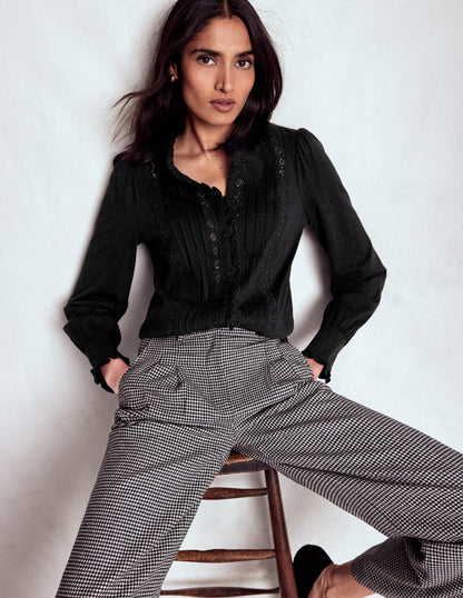 Lace Detail Jersey Shirt-Black-3