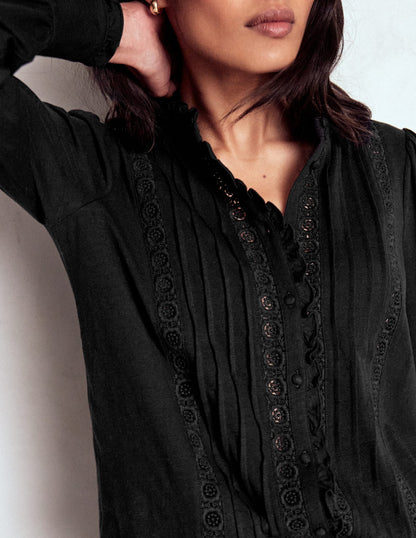 Lace Detail Jersey Shirt-Black-1