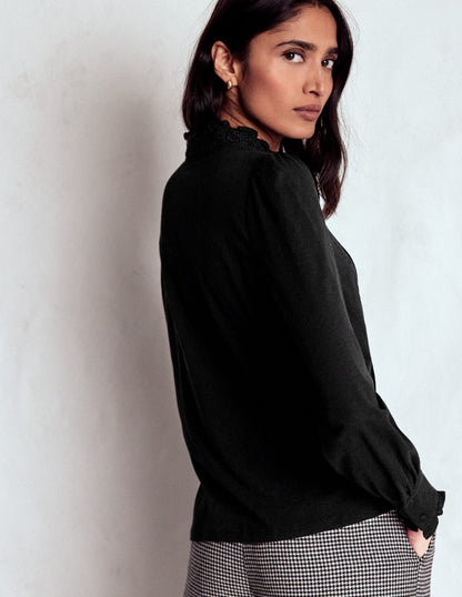 Lace Detail Jersey Shirt-Black-5