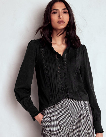 Lace Detail Jersey Shirt-Black-4
