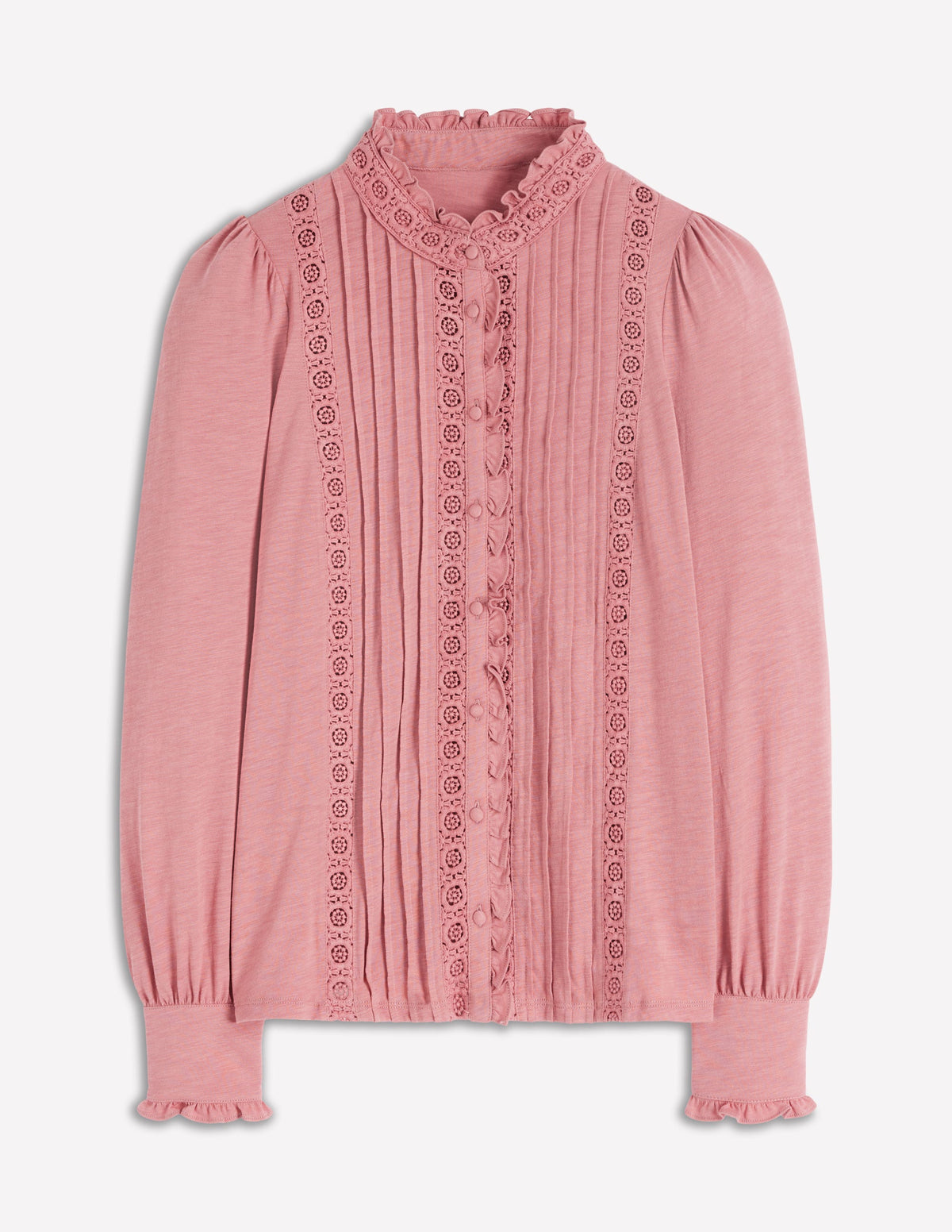 Lace Detail Jersey Shirt-Vintage Rose - Image 6