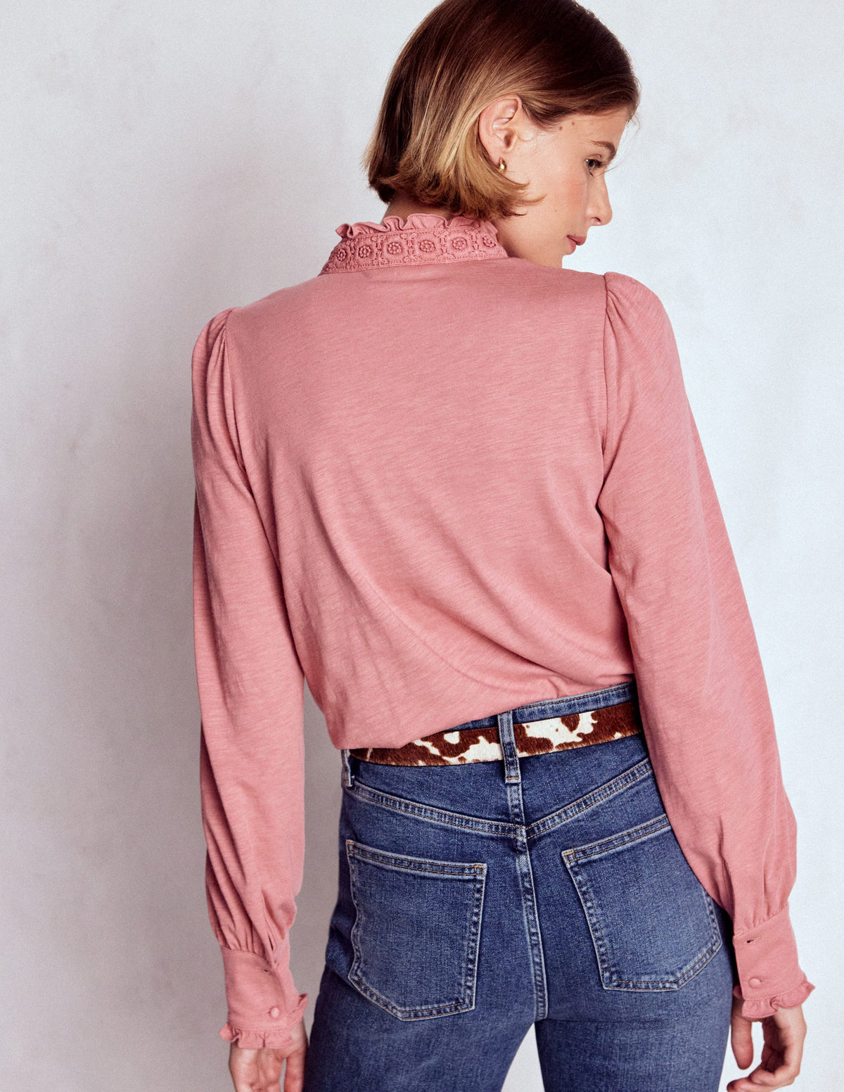 Lace Detail Jersey Shirt-Vintage Rose - Image 3