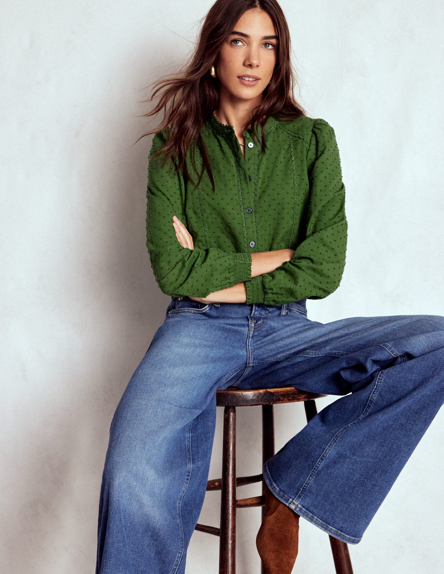 Rhea Cotton Dobby Top-Promenade Green