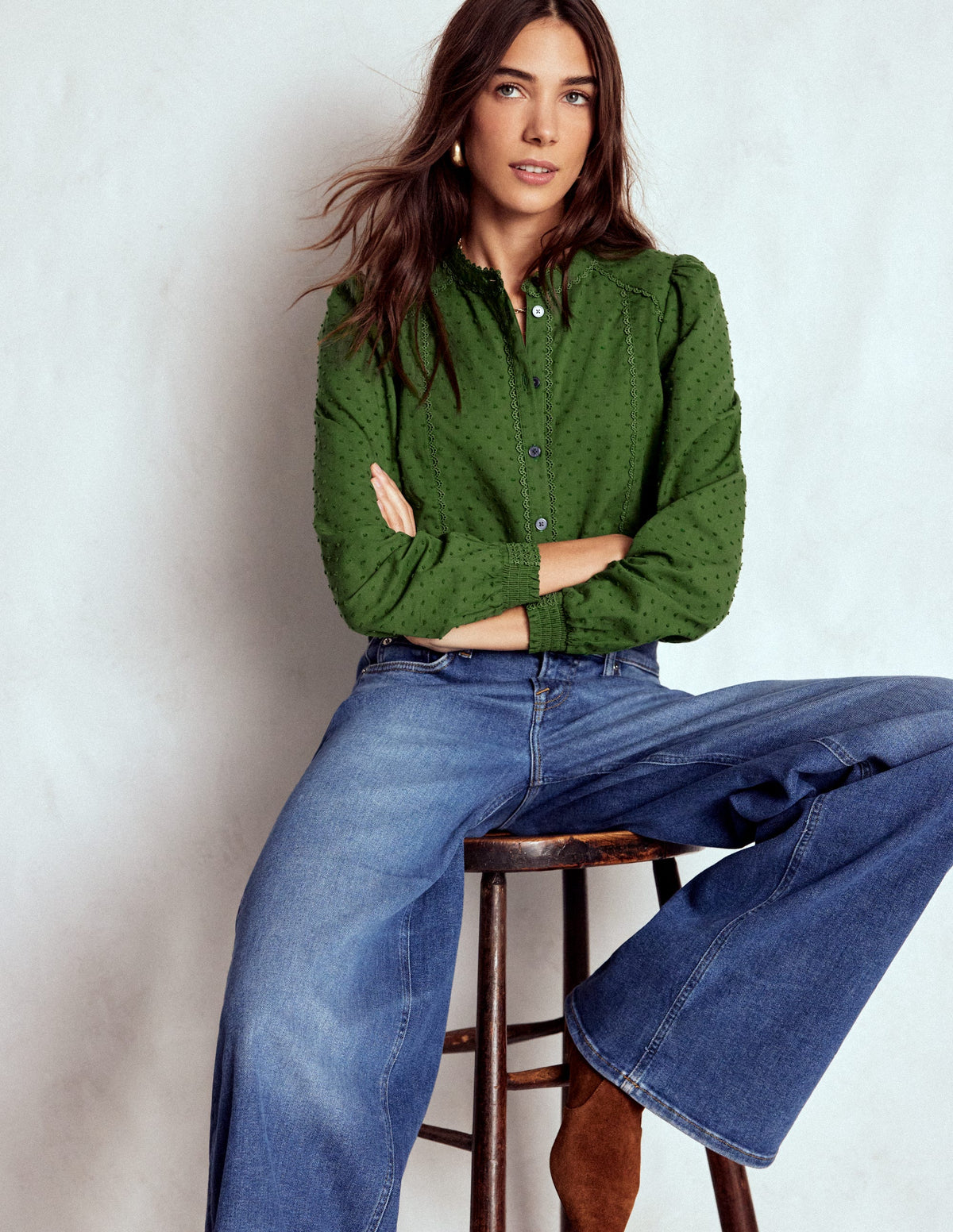 Rhea Cotton Dobby Top-Promenade Green - Image 1