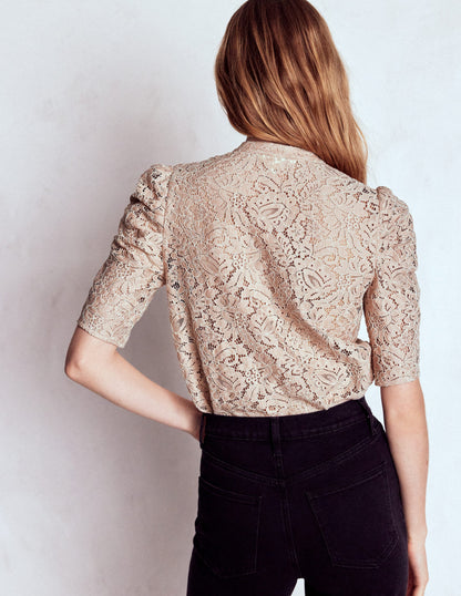 Lace Mutton Sleeve Top-Heather Rose-3