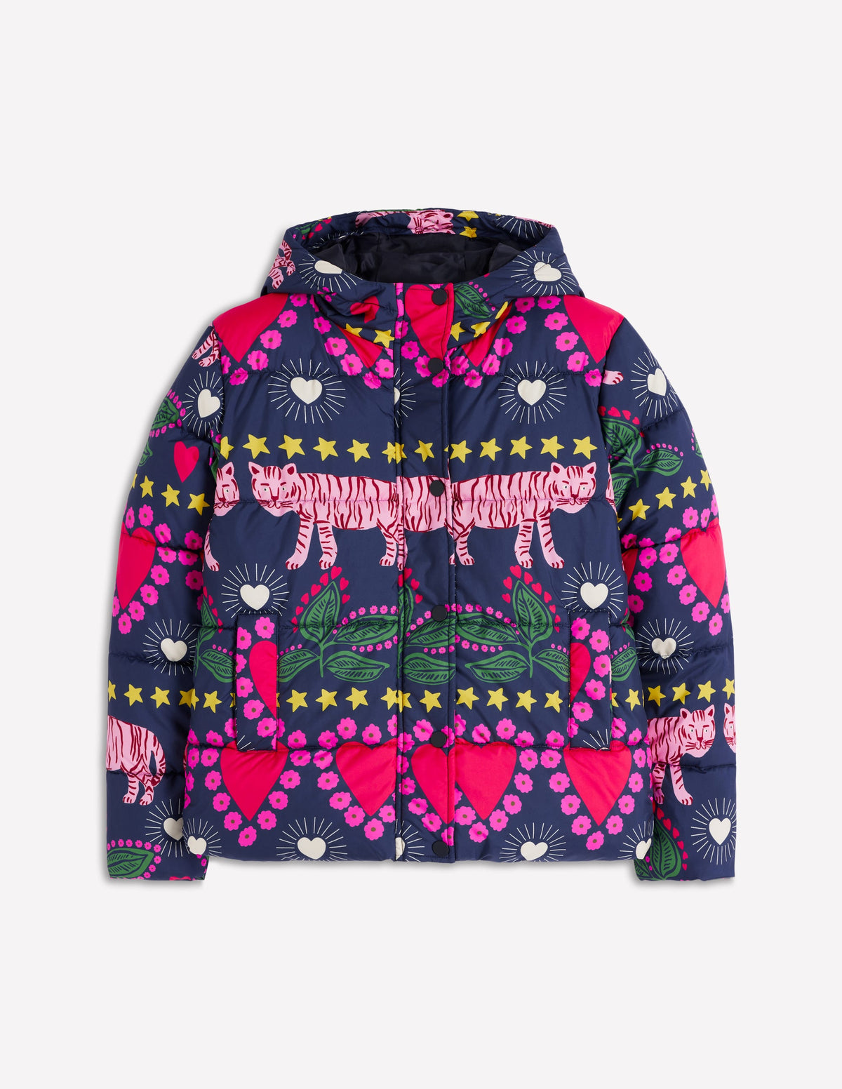 Padded Puffer Coat-French Navy, Embellished Tiger - Image 7