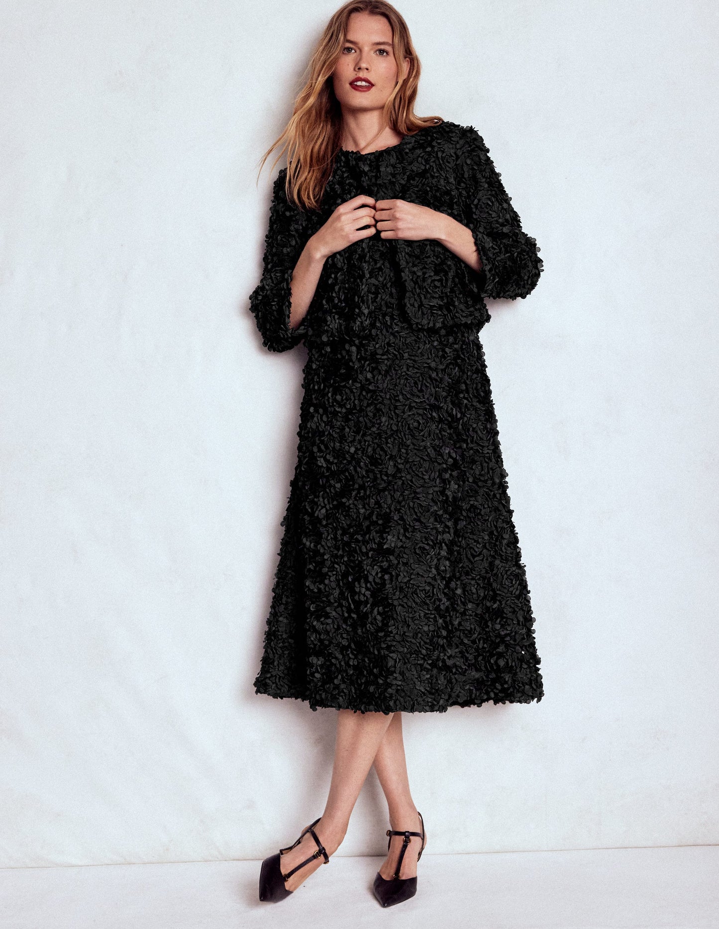 Petal Textured Cropped Jacket-Black, Petal Tulle