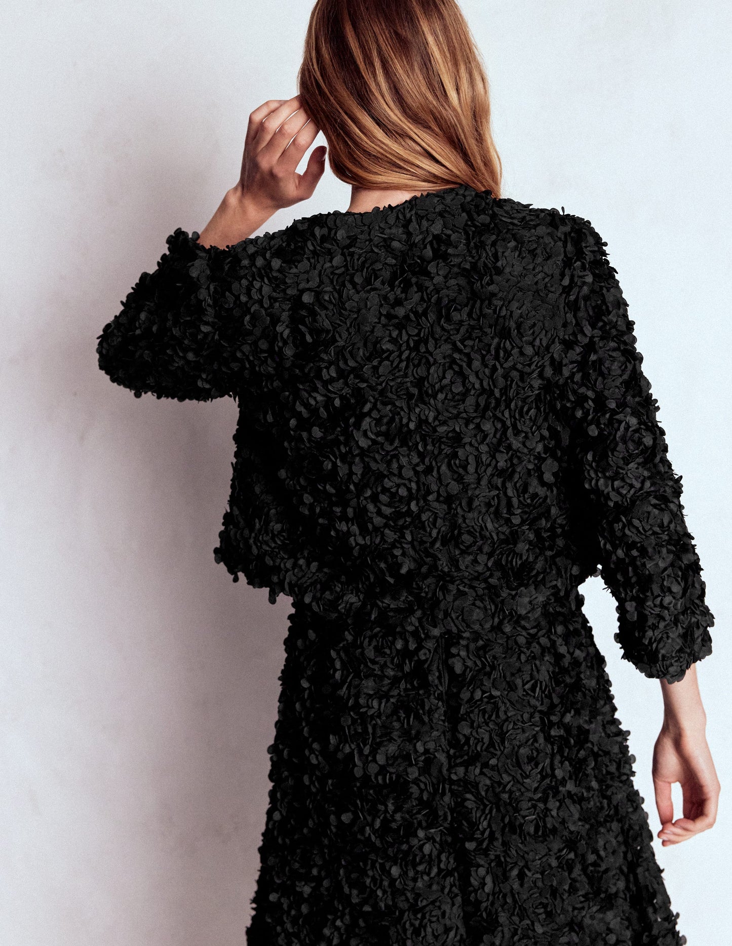 Petal Textured Cropped Jacket-Black, Petal Tulle