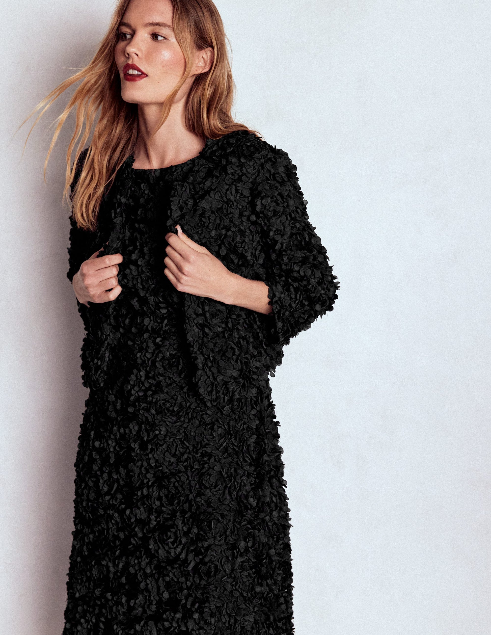 Petal Textured Cropped Jacket-Black, Petal Tulle Boden USA