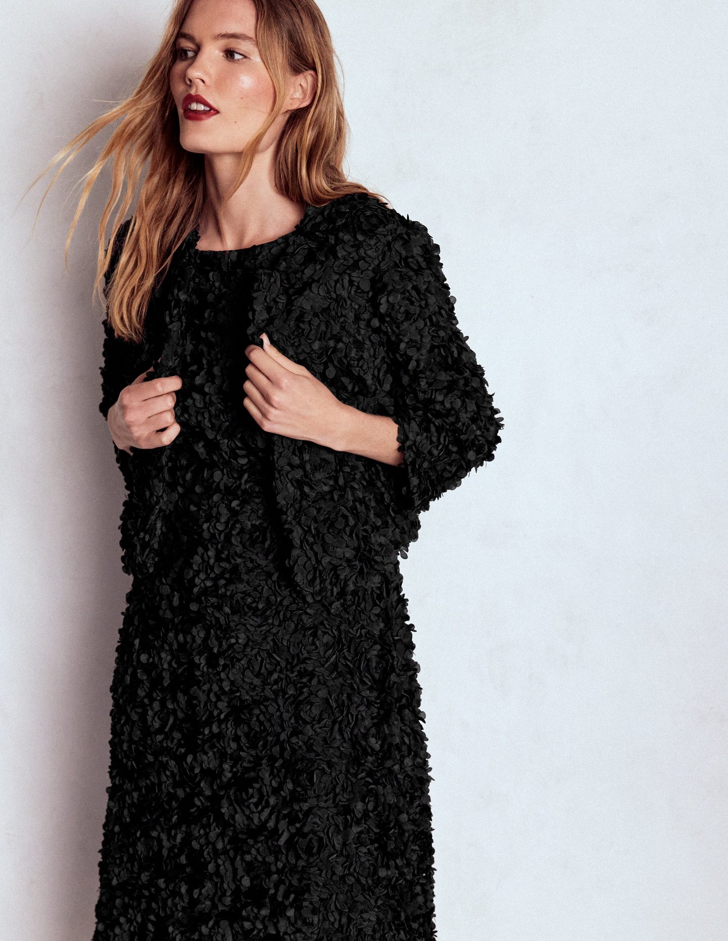 Petal Textured Cropped Jacket-Black, Petal Tulle