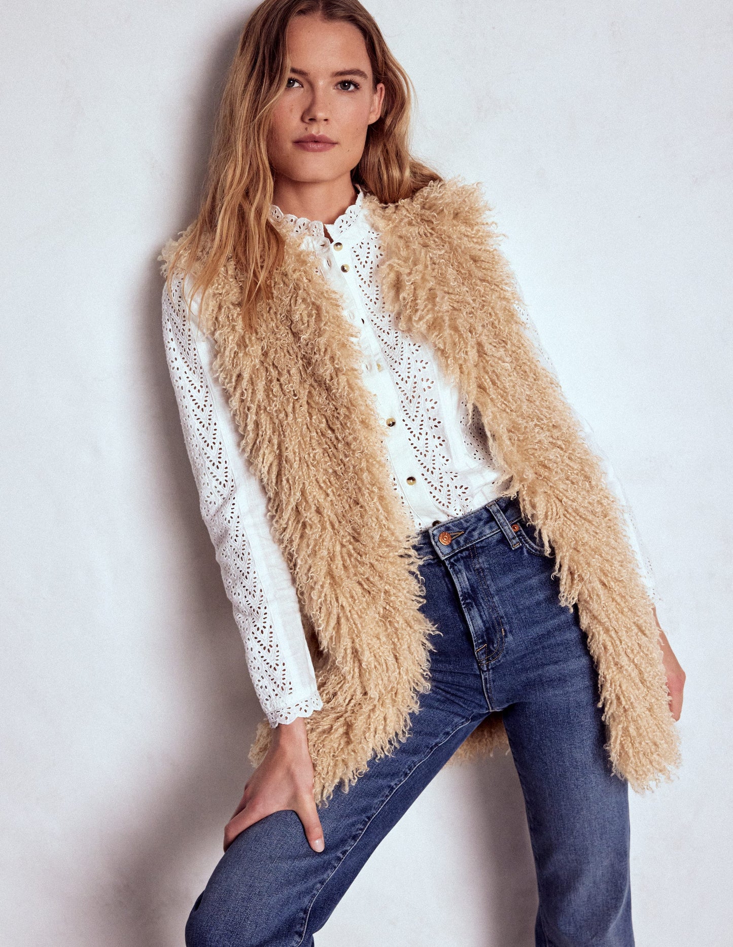 Faux Fur Long Gilet-Sand Dune, Fur
