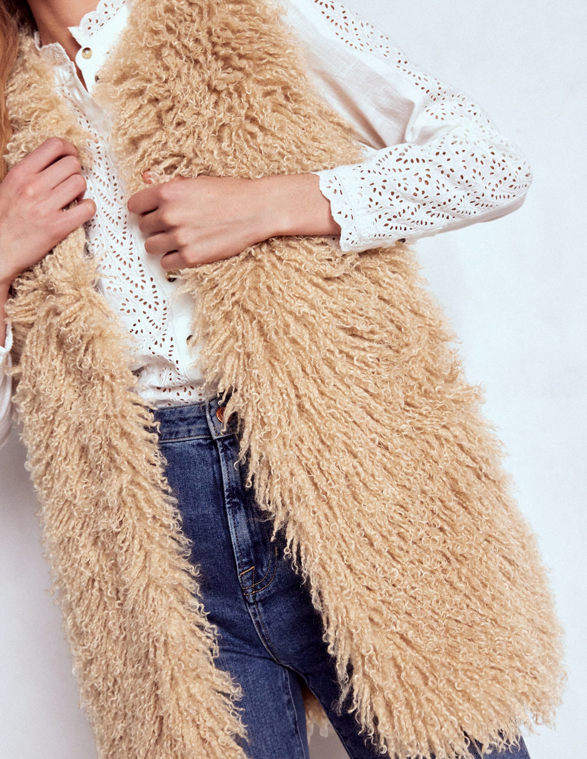 Faux Fur Long Gilet-Sand Dune, Fur-2