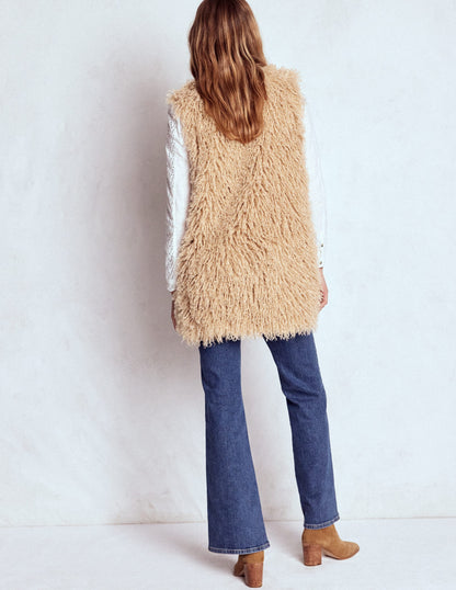 Faux Fur Long Gilet-Sand Dune, Fur-3