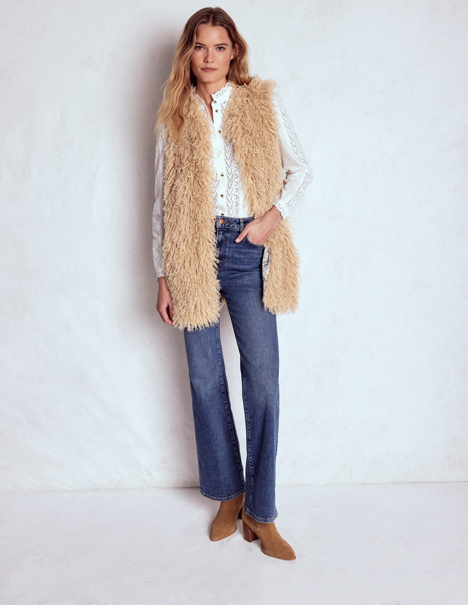 Faux Fur Long Gilet-Sand Dune, Fur-5