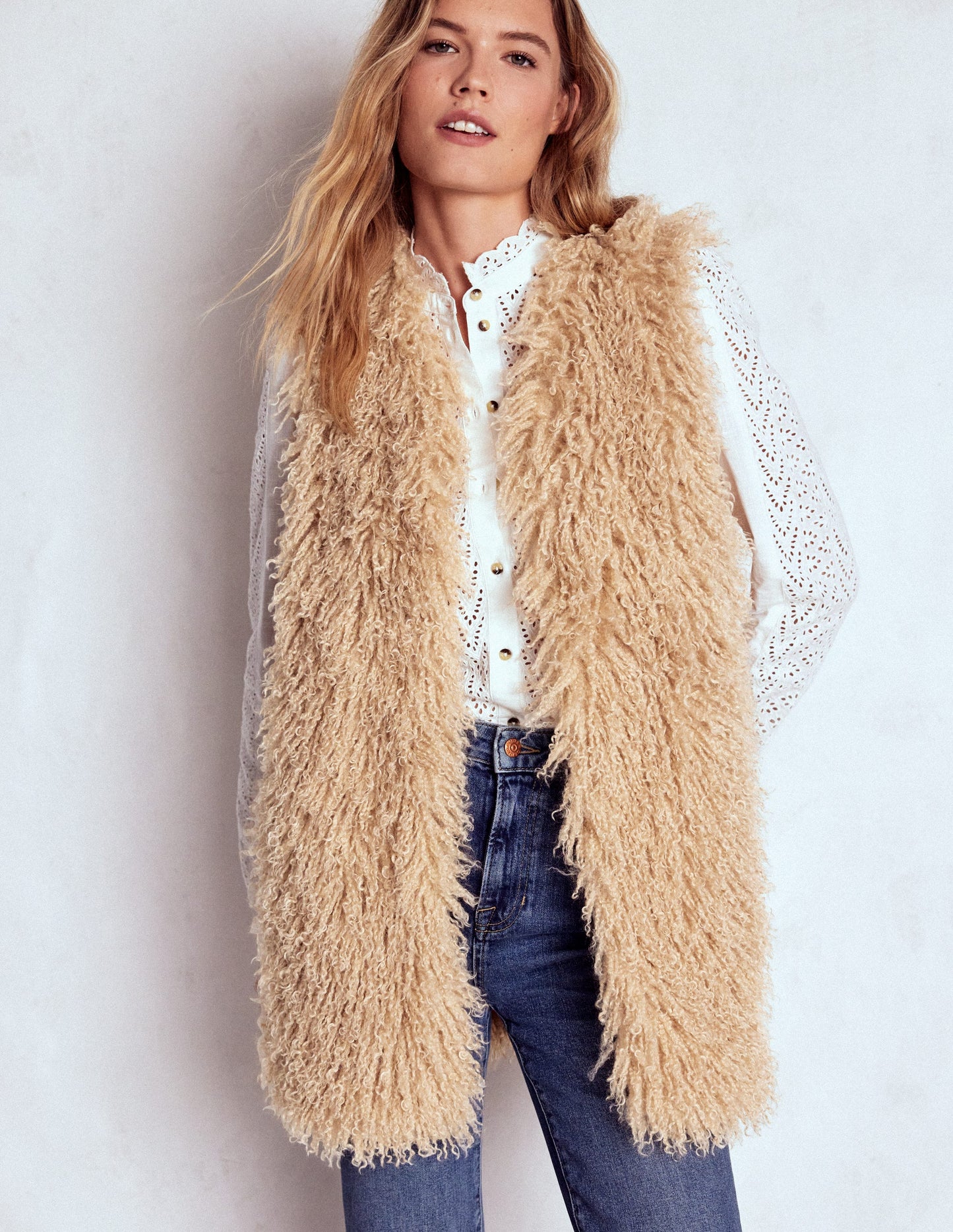 Faux Fur Long Gilet-Sand Dune, Fur