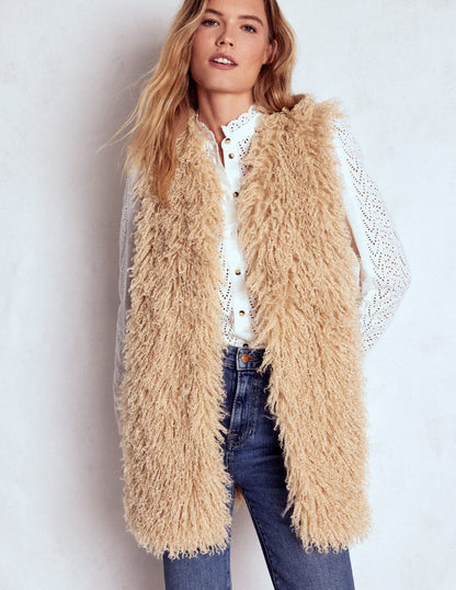 Faux Fur Long Gilet-Sand Dune, Fur-6