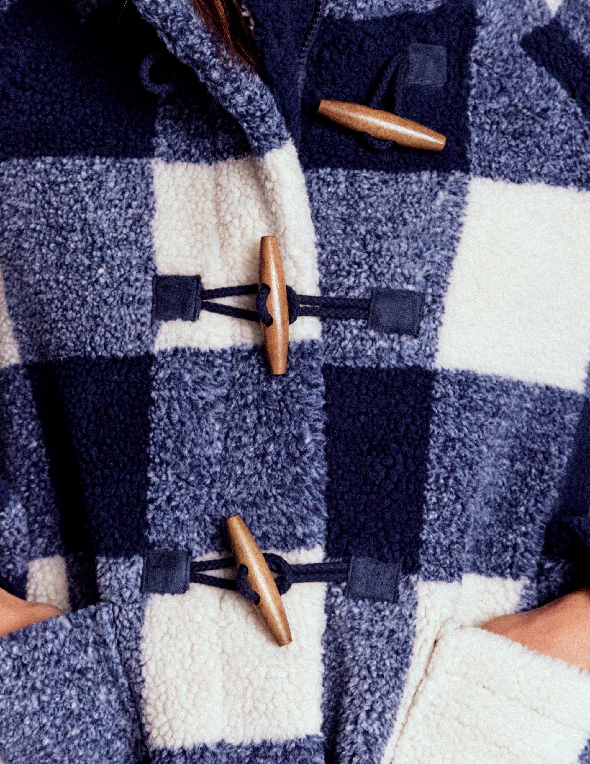 Borg Duffle Coat-College Navy Gingham | Boden USA
