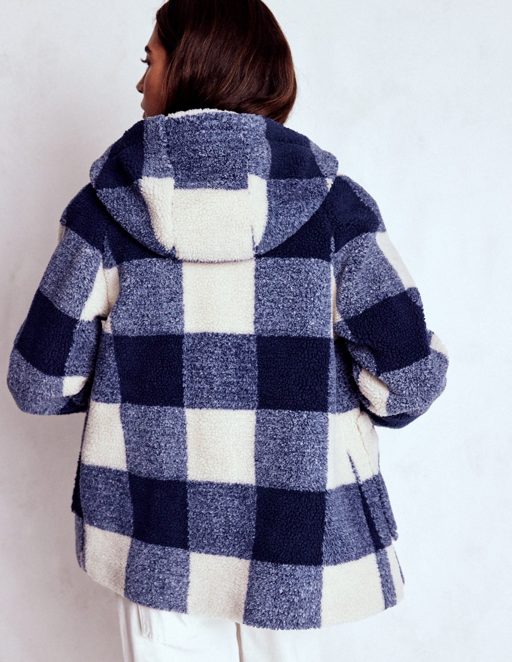 Borg Duffle Coat-College Navy Gingham | Boden USA