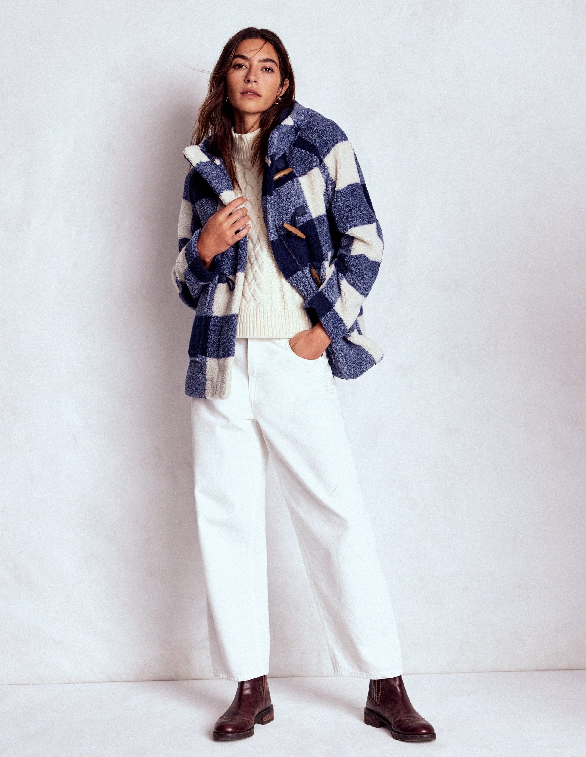 Borg Duffle Coat-College Navy Gingham-4