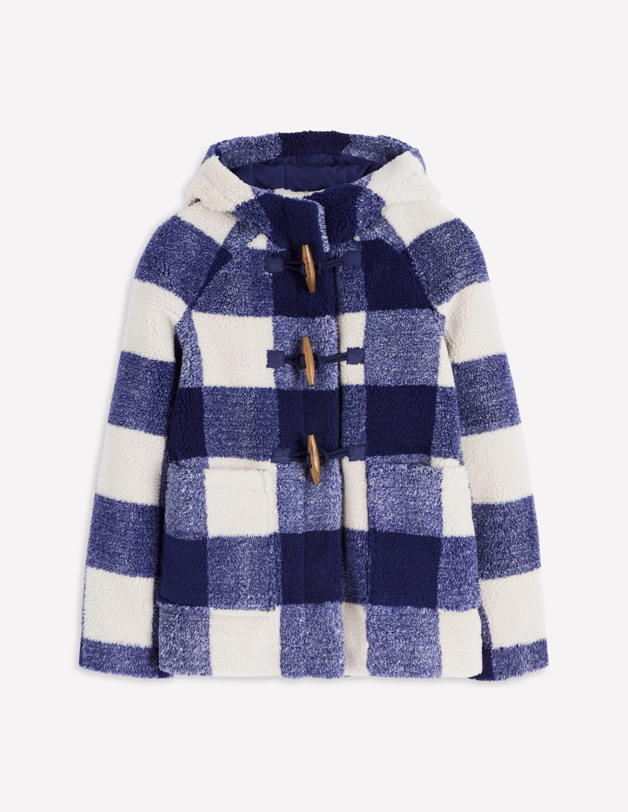 Borg Duffle Coat - College Navy Gingham | Boden USA