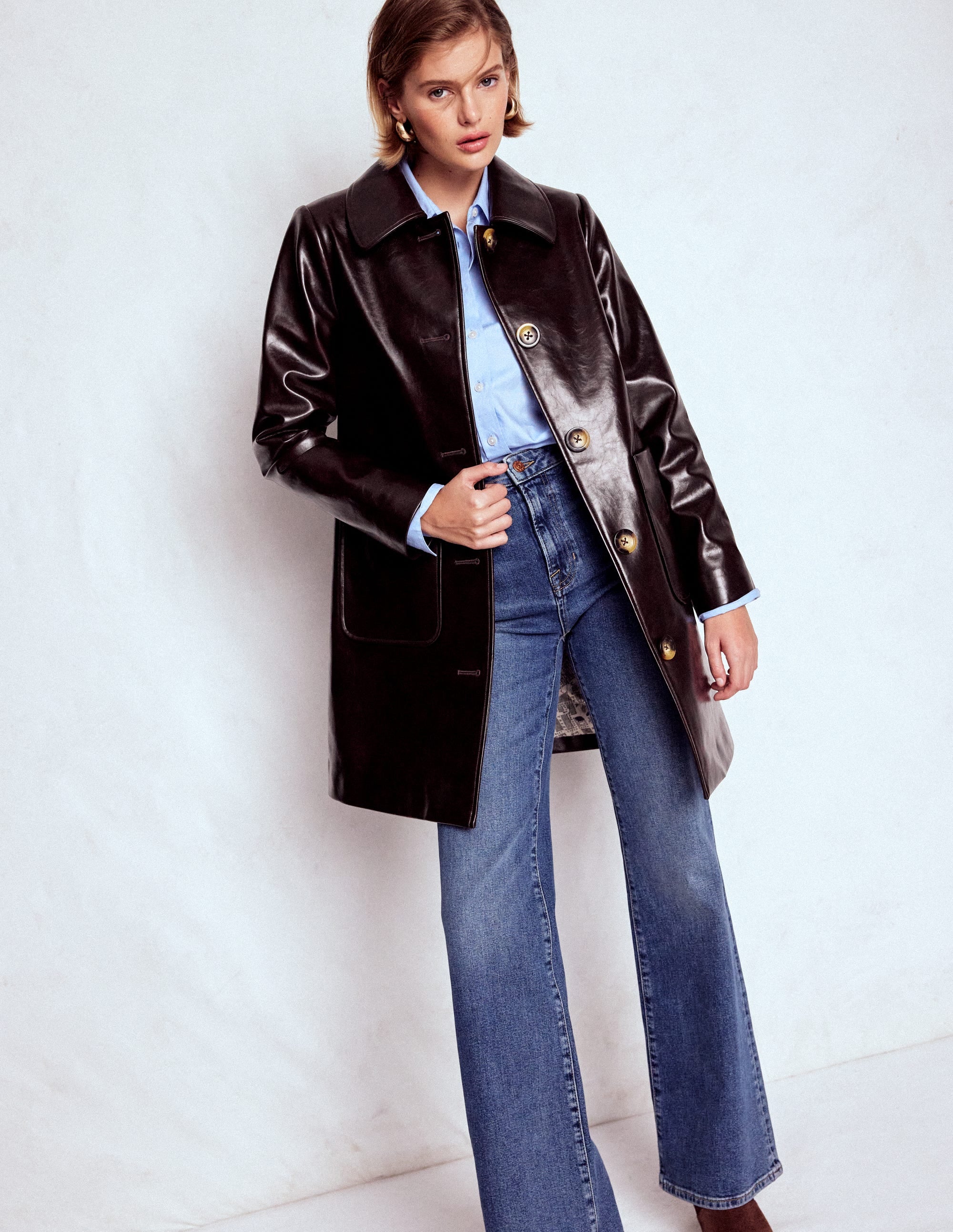 Carlisle Faux Leather Coat-Dark Cherry - Image 1