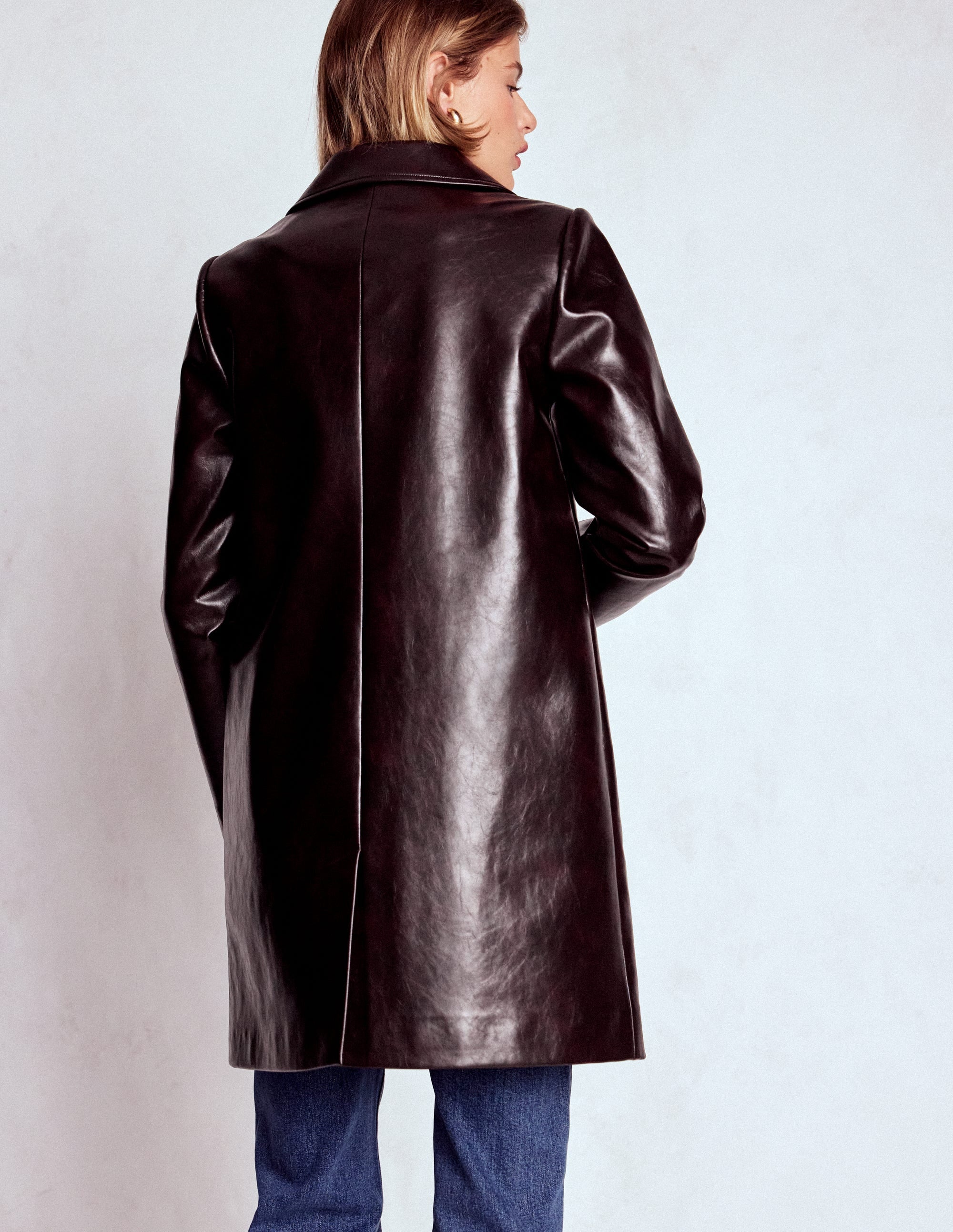Carlisle Faux Leather Coat-Dark Cherry - Image 3