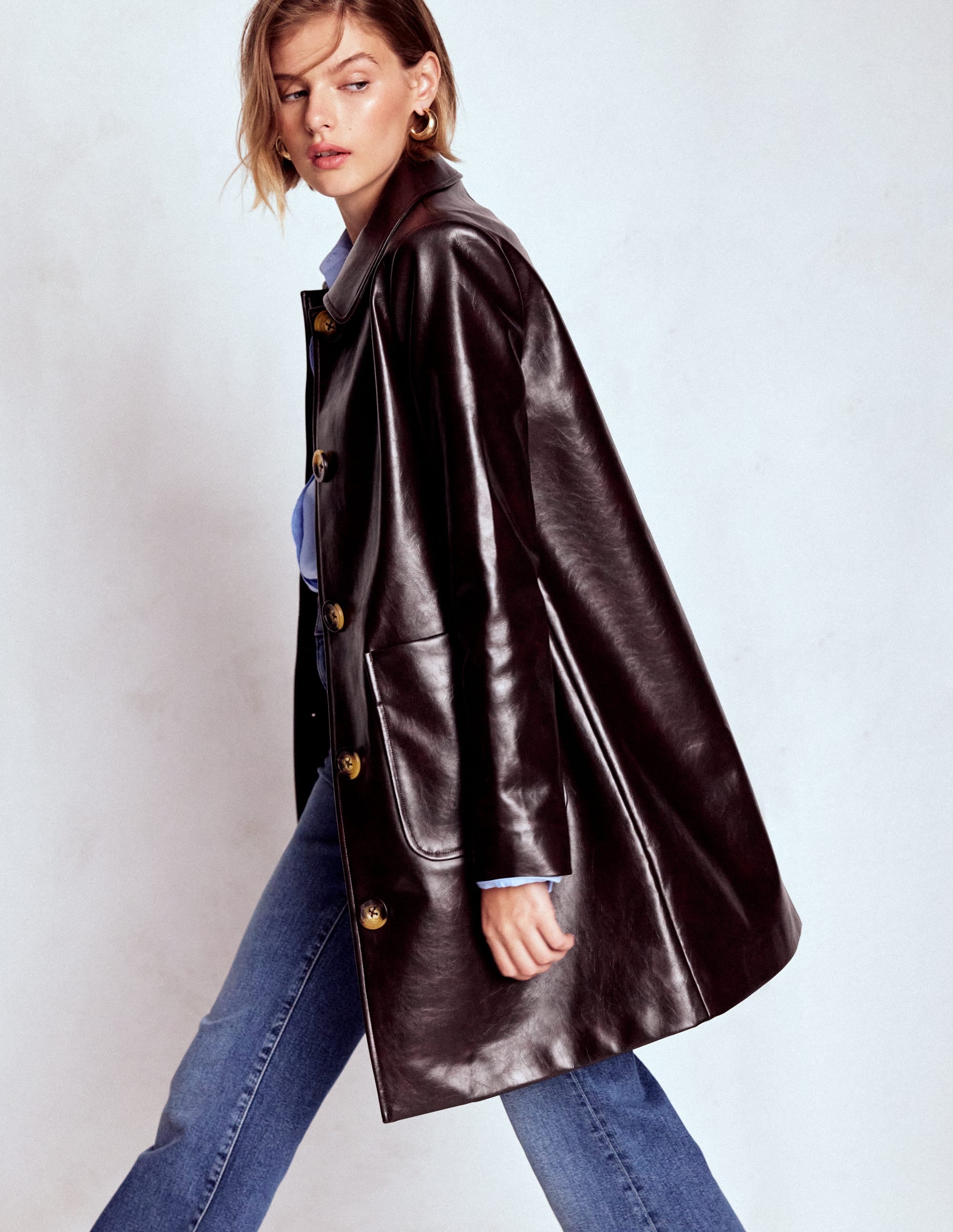 Carlisle Faux Leather Coat-Dark Cherry | Boden USA