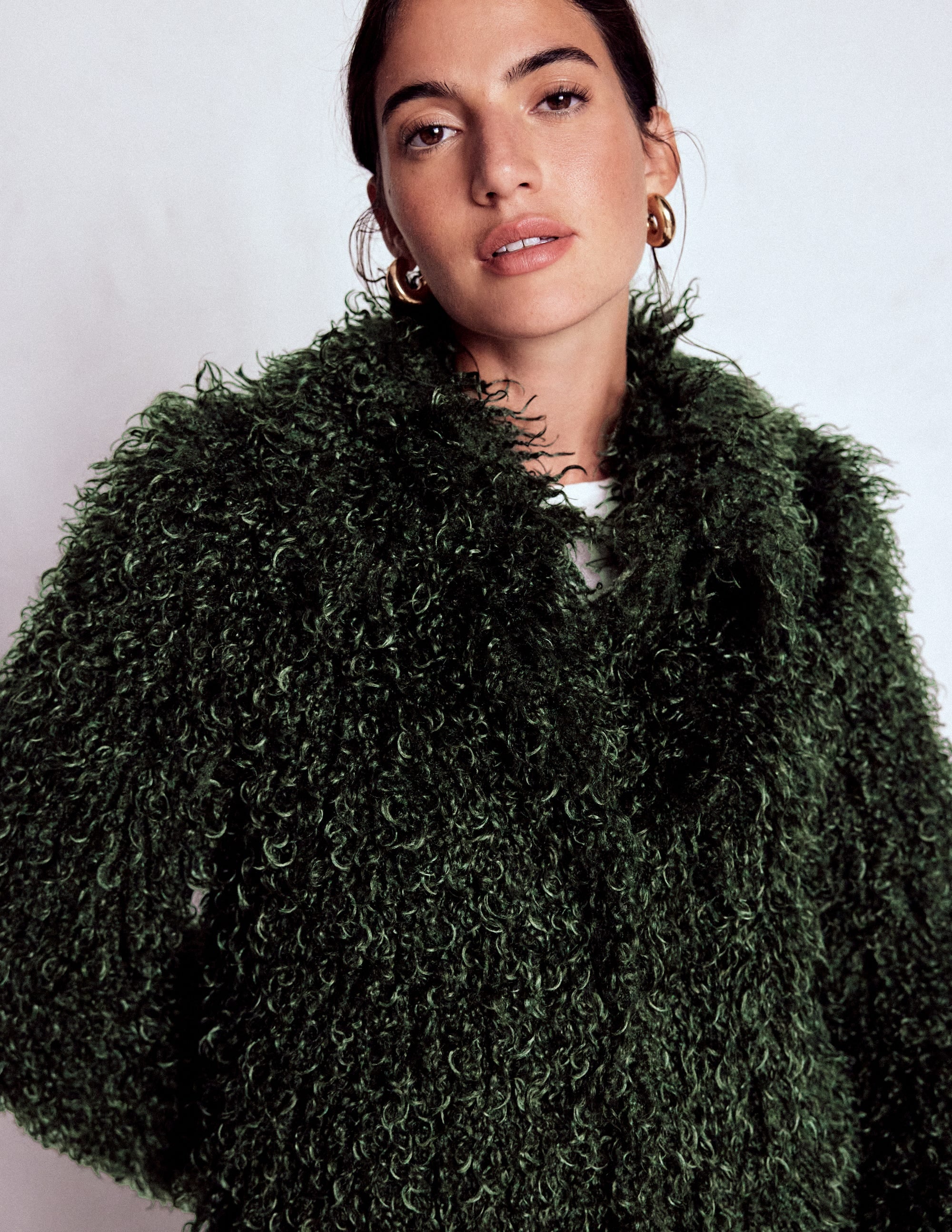 Faux Fur Coat-Kale Leaf, Faux Fur - Image 2
