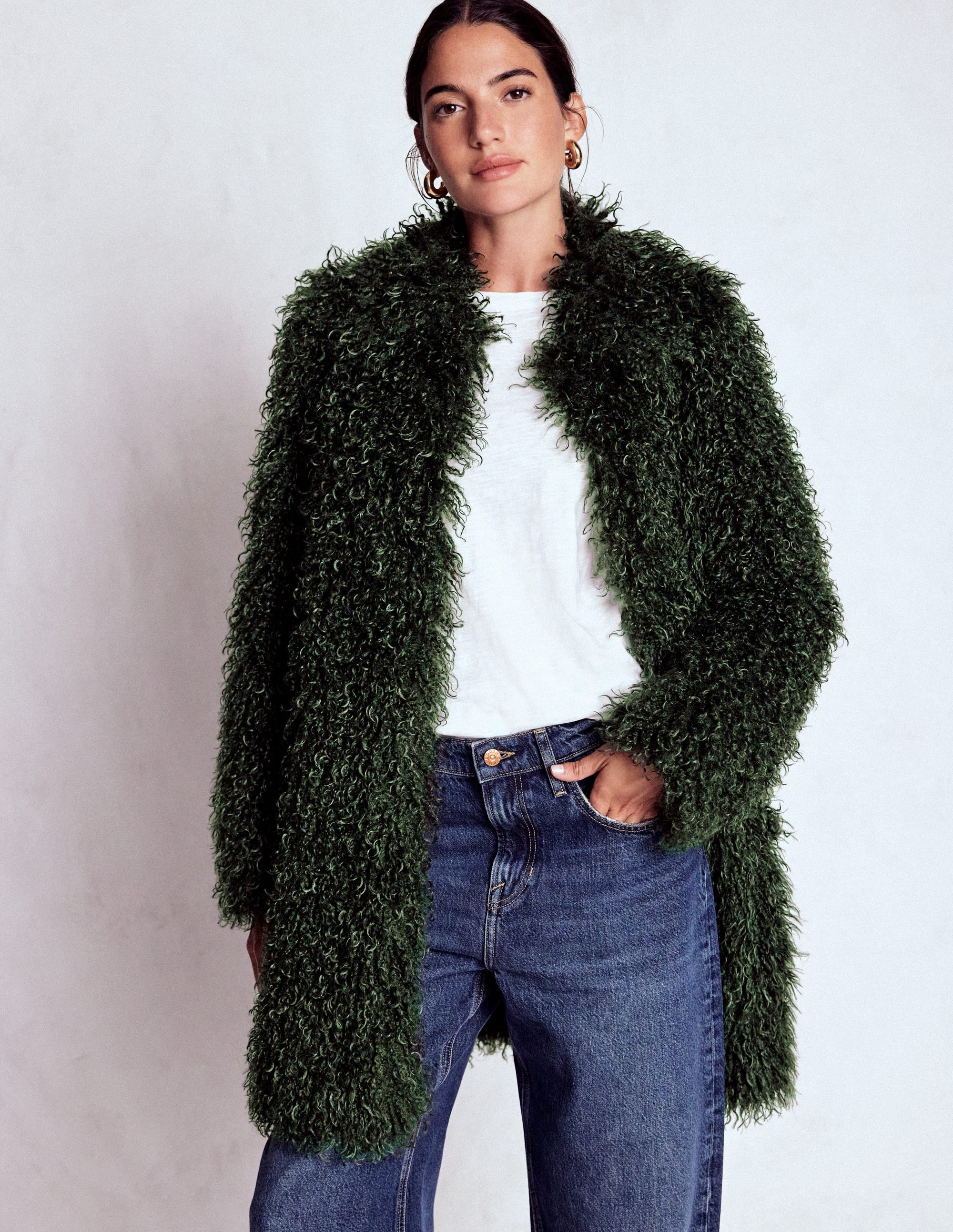 Faux Fur Coat-Kale Leaf, Faux Fur - Image 4